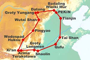 mapa trasy wycieczki chiny